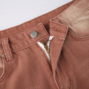 Jeans pour femmes de couleur graduée lavés à l'acide avec trous taille haute pantalon amincissant de couleur unie - Product Image 6