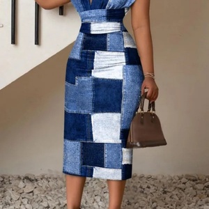 Elegante Vestido Estampado con Cuello en V para Mujer, Colección Primavera Verano, Tejido Digital, Lavable, Exclusivo para Europa y América - Product Image 3