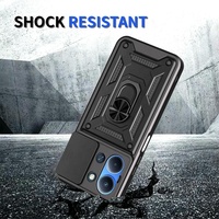 Coque de téléphone portable à fenêtre coulissante pour Redmi 15C 4G 5G porte-anneau béquille Protection d'objectif de caméra couvertures arrière de téléphone noir