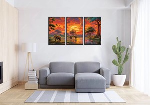 Ba-panel canvas sơn voi và nuốt với rừng động vật hoang dã tác phẩm nghệ thuật độ nét cao in cho trang trí nội thất - Product Image 3