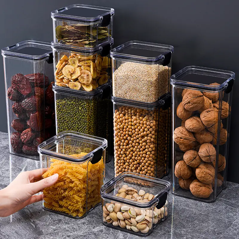 最新デザイン家庭用透明ペットフード収納ボックスマルチサイズ気密食品容器キッチン収納ビン