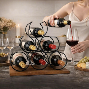 Porte-vin en métal moderne avec base en bois, capacité de 6 bouteilles, présentoir, meubles pour la maison - Product Image 6