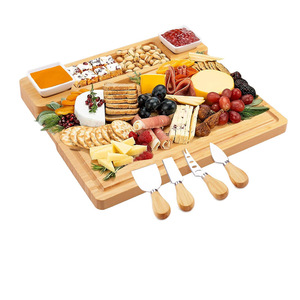 Bamboo <b>Cheese</b> Board <b>Set</b> With <b>Knives</b> 4-Piece <b>Cheese</b> Serving Tray For Party Snacks And Charcuterie Platter - Product Image 1