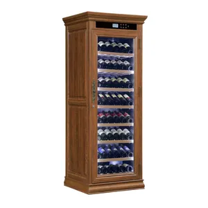 Hot Sale Freestanding Constant Temperature Glas Door Compressor LED Light Temperature Display wooden Custom wine cabinet