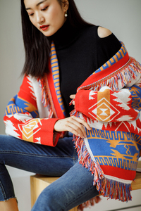 Cárdigan de Invierno para <span class=keywords><strong>Mujer</strong></span>, Diseño Moderno, Envío Inmediato, Manga Larga, Estilo Oversize, con Borlas, Mezcla de <span class=keywords><strong>Lana</strong></span>, Jacquard Vintage - Product Image 3