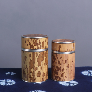 Bamboo Wrapped Tin Tea Jar With Wooden Lid Airtight Storage For Pu'er Tea Chinese Style Gift Set - Product Image 2