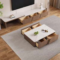 Table basse moderne et meuble TV combinés en bois massif et plateau en marbre, armoire de sol extensible, meuble de maison mobile et portable