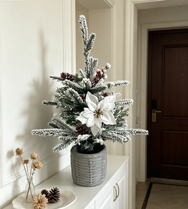 Mini sapin de Noël artificiel floqué avec poinsettias, pommes de pin et baies, <span class=keywords><strong>en</strong></span> <span class=keywords><strong>pot</strong></span>, pour la décoration de Noël à la maison, au bureau ou sur le bureau - Product Image 3