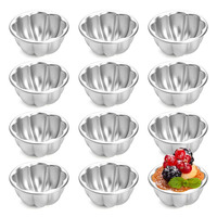 12er-Set Blumenförmige Eierkuchenformen aus Aluminiumlegierung, Wiederverwendbare Antihaft-Pudding-, Gelee-, Kuchen-, Cupcake- und Muffinformen zum Backen