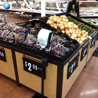 Zware-duty metalen en houten groente- en fruitrekken voor supermarkten