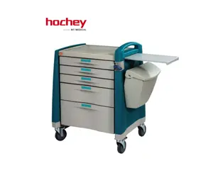 Hospital Treatment Trolley With Drawers And Trash Can Medication Crash Cart Medicine Trolley