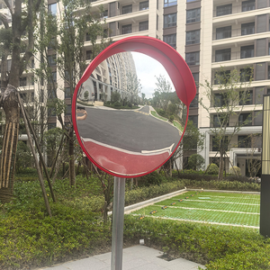 Miroir de circulation convexe de 120 cm avec plaque arrière rouge et support de montage, miroir de sécurité routière grand angle pour allée, garage - Product Image 2