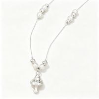 Collier de pull perlé avec breloque champignon en alliage, chaîne de fausses perles pour femme, bijoux géométriques uniques, vente en gros