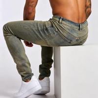 Jean vintage délavé sur mesure, coupe slim de haute qualité pour homme, effet amincissant