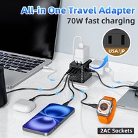Worldplug Logo personnalisé 70W Adaptateur de voyage universel international multi-prise pour plusieurs appareils Gan Material for Camera Usage