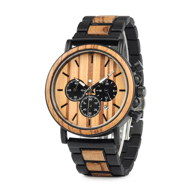 BOBOBIRD Best Selling Wrist Watches Men Chronograph Watch Luxury Men 100% Natural Wood Watches Men with Luminous Hands