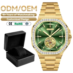 Montre mécanique pour homme de luxe OEM 42 mm, boîtier carré en or, acier inoxydable, cadran vert, montre automatique, cristal saphir - Product Image 1