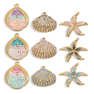 Galería de Vida Marina Dorada |   Colgantes de acero inoxidable chapados en oro PVD de 18 quilates con esmalte de océano para la fabricación de joyería DIY - Product Image 6