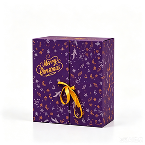 Custom Purple Gold Foil <b>Christmas</b> <b>Gift</b> <b>Box</b> Rigid Cardboard Matte Lamination Satin Ribbon OEM Luxury Holiday Packaging Wholesale - Product Image 1