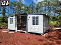 WELLCAMP Promotion : Maisons Conteneurs en Acier Extensibles Préfabriquées 20ft 40ft, Villa de Luxe Pliable, Mini-Maison 2-3 Chambres avec Salon