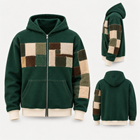 Sweat à capuche zippé personnalisé pour homme, en molleton de coton épais, avec patchwork et appliques, à manches longues, style décontracté pour le streetwear