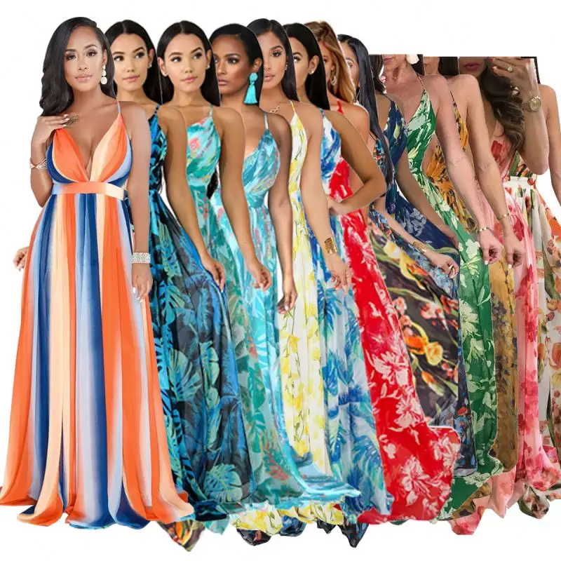 Thời Trang Mới Drop Shipping 2021 Phong Cách Hiện Đại Phụ Nữ Quần Áo Ladies Floral Print Dài Maxi Dress Casual