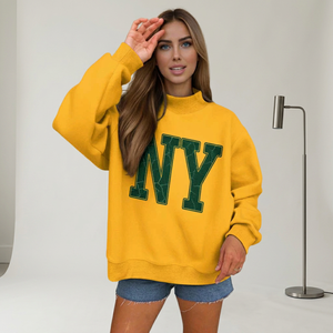 New Design Custom Letter Patch Oversized Mockneck Sweatshirt Women Cracked Foil Print Fleece <b>Pullover</b> Winter Streetwear <b>Jumpers</b> - Product Image 3