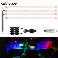 Bande lumineuse d'ambiance pour l'espace des pieds de voiture, contrôle par application, USB, éclairage synchronisé 2/4 en 1, luminosité réglable librement, lumière LED