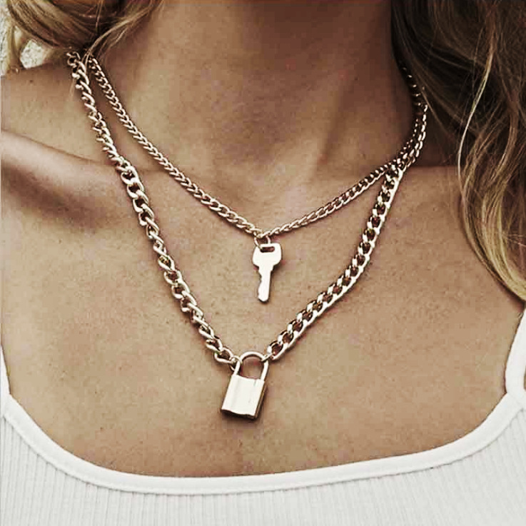 Collana lunga 80 cm con gancio, ciondolo forma chiave