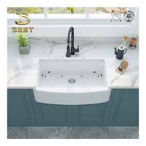 ผ้ากันเปื้อนสำหรับบ้านไร่30นิ้วอ่างล้างจานสีขาวไฟร์เคลย์ชามเดียวที่ระบายน้ำทรงสี่เหลี่ยมวัสดุเซรามิกสองรู - Product Image 6