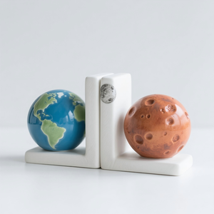 Sujetalibros de Cerámica con Forma de Planeta para Estantes, Sujetalibros Decorativos 3D de Tierra y Marte, Sujetalibros Resistentes con Temática Espacial, 5x4x6 Pulgadas - Product Image 1