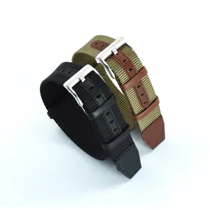 JUELONG Customized 20mm 22mm Nylon + Genuine Leather Single Pass Watch Strap Soft High Density Fabric Wristbands Replacement