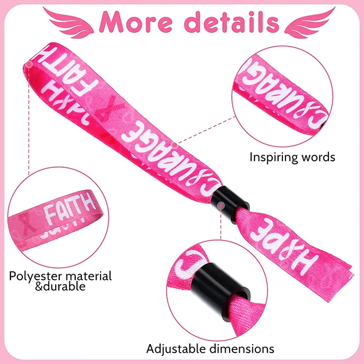 Pulseira de tecido rosa para fabricante, bracelete personalizado com elástico para tecido rosa, par