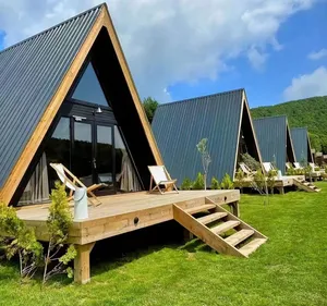 Casas de vidro pré-fabricadas modulares luxo moderno casa pré-fabricada triangular em forma de A para venda