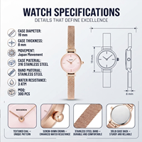 Montre à quartz rose de luxe personnalisée pour femme, marque privée, style japonais, mode affaires, aiguilles en cristal, acier inoxydable, nom personnalisé