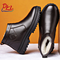 Bottes de neige d'hiver en laine et cuir véritable pour hommes bottes de neige à enfiler chaudes noires et brunes pour hommes
