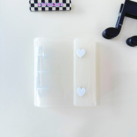 Álbum de Fotos Transparente A8 Estilo Coreano Macaron con Doble Botón, Bolsillo para Tarjetas de PVC con Purpurina, 3 Anillas, Mini Carpeta de Plástico