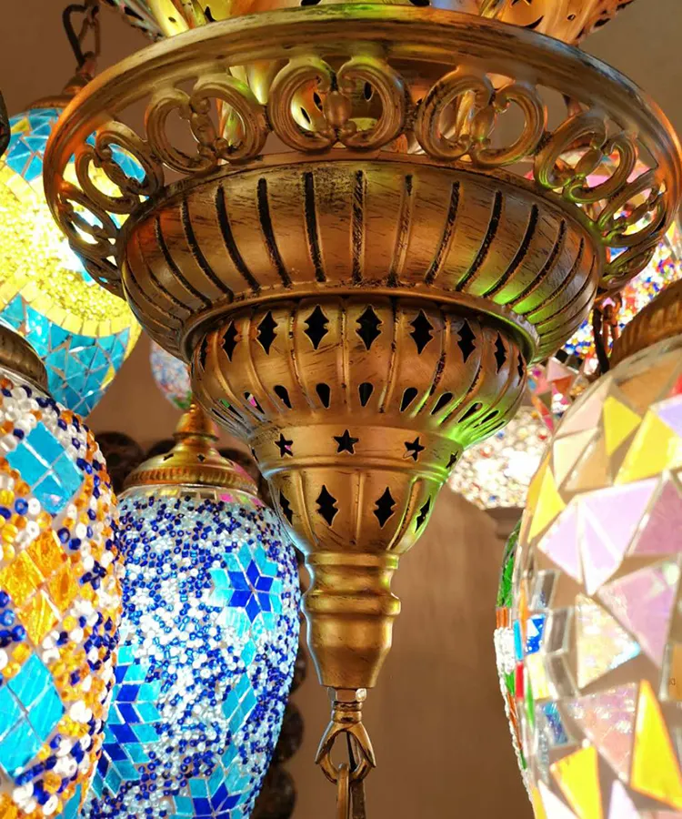 Palla mosaico turco lampada da soffitto lanterna globo lampadario Tiffany pouf marocchino lampade a sospensione sospese