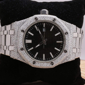 Moissanite Montre de mode cloutée en diamant avec mouvement mécanique Montre de luxe en acier inoxydable entièrement glacée pour hommes femmes - Product Image 3