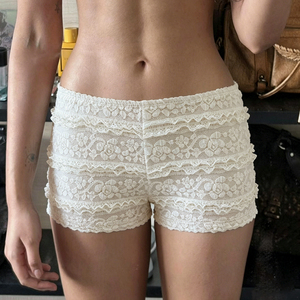 Shorts en dentelle tricotée pour femmes, taille élastique, décontractés, sportifs, légers, couleur unie, shorts d'été - Product Image 4