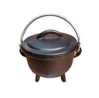 Petit pot à frire en fonte avec couvercle et poignée de transport, pré-culotté, noir, à trois pieds, type Potjie