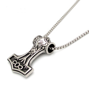Style nordique en acier inoxydable 316L Animal Viking Thor marteau Mjolnir pendentif collier pour hommes fermoir martelé - Product Image 6