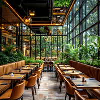 Ensemble de table et de chaises de restaurant en bois massif carré, meubles d'hôtel commerciaux modernes Ron Group, sièges en cuir