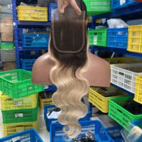 Extensions de Cheveux Humains Premium Brésiliens Vierge Body Wave HD pour Closure en Dentelle, Grade Remy, Blond 1B/613, 16''-20''
