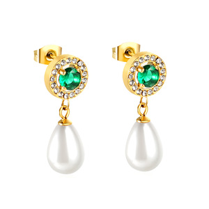 Fashion Niche Retro Teardrop Green Crystal Jewelry <b>Set</b> For Women Party Geometric Stud Earrings Necklace <b>Bracelet</b> Gold Tone - Product Image 5