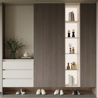 Armoire intégrée minimaliste moderne avec étagères LED et range-chaussures, mobilier de chambre modulaire