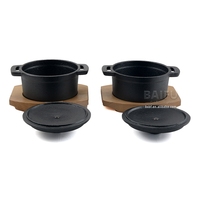 Mini poêle préassaisonnée en fonte, Mini four néerlandais avec plateau en bois, plat de service en fonte, Mini Casserole