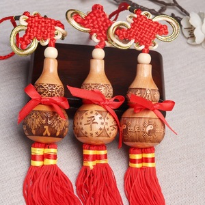 Peach Wood Gourd Car Pendant Red Tassel Ornament For Car Interior Decoration - Product Image 2