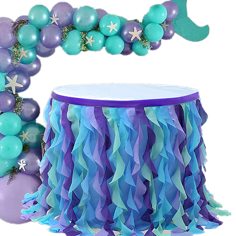 6ft Mermaid Curly Willow Tulle Ruffle Table Skirt for Baby Shower