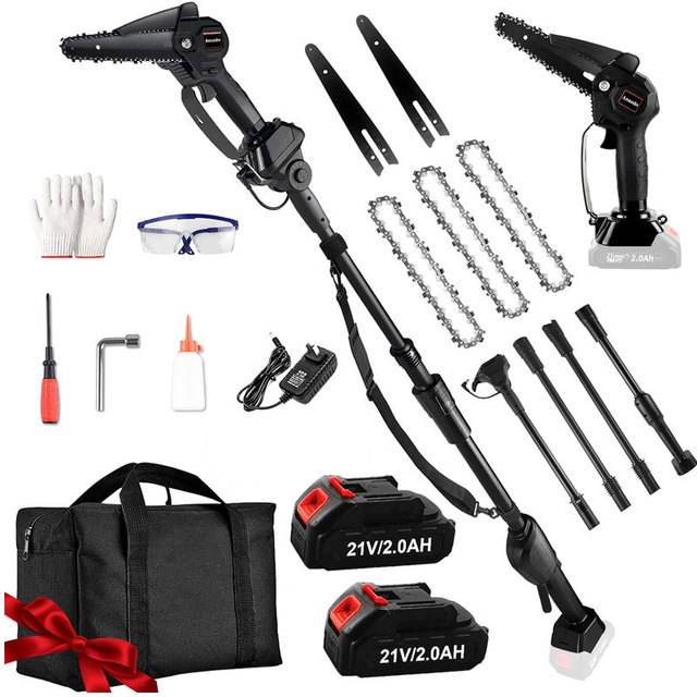 Electric Saw Rechargeable Lithium Battery Long Handle High Altitude Pruning Lumber Cutting Chain Saw 18000rpm High Branch 21V 1